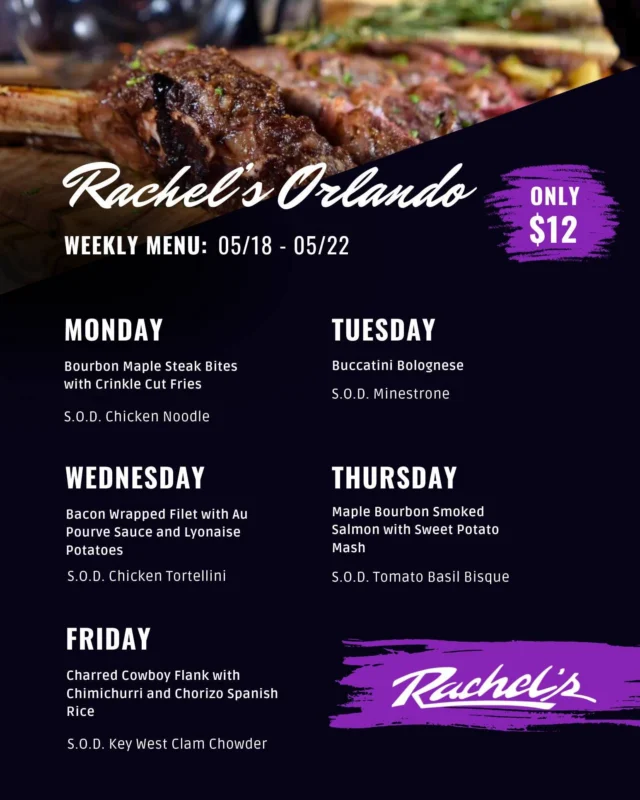 Rachel's Orlando restaurant menu details
