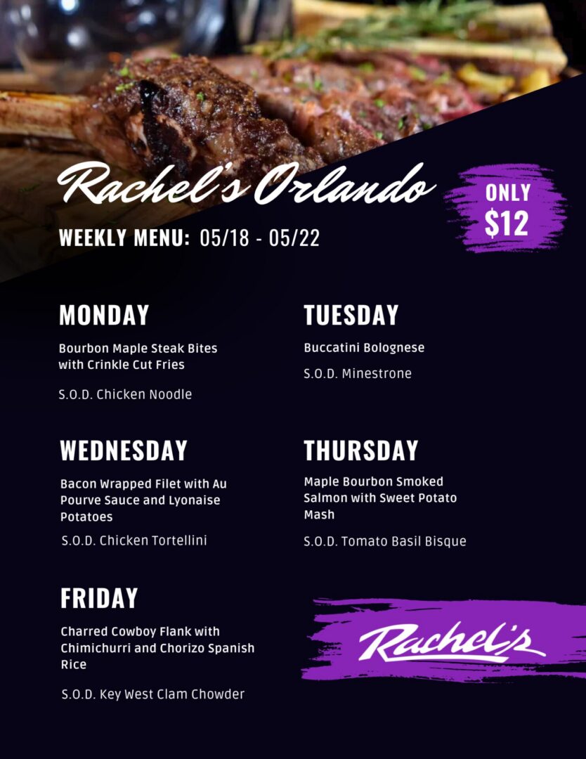Weekly menu with daily specials