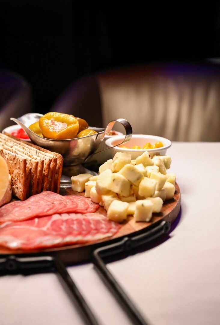 Cheese and meats platter close-up