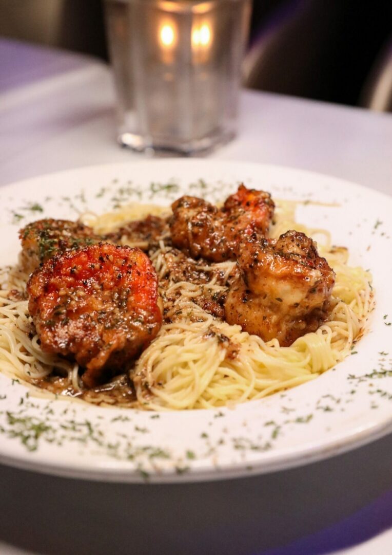 Pasta with shrimp in creamy sauce