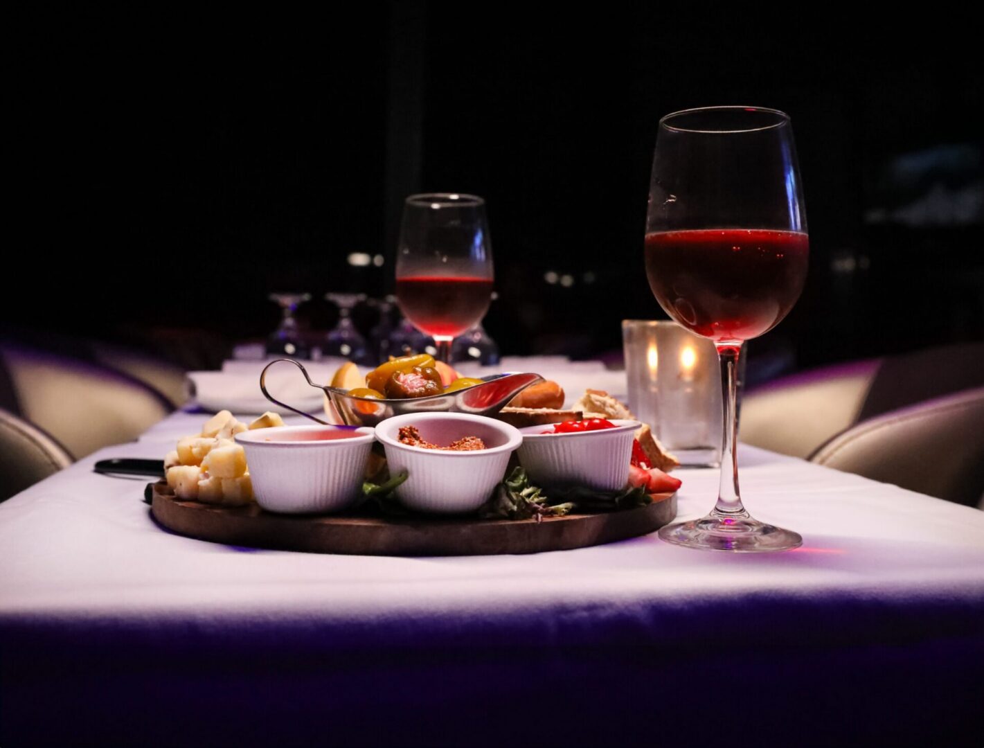 Wine and appetizers on elegant table