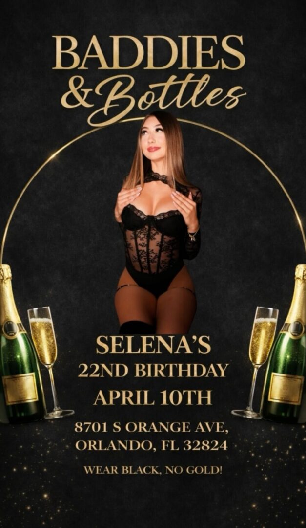 Champagne-themed birthday celebration poster